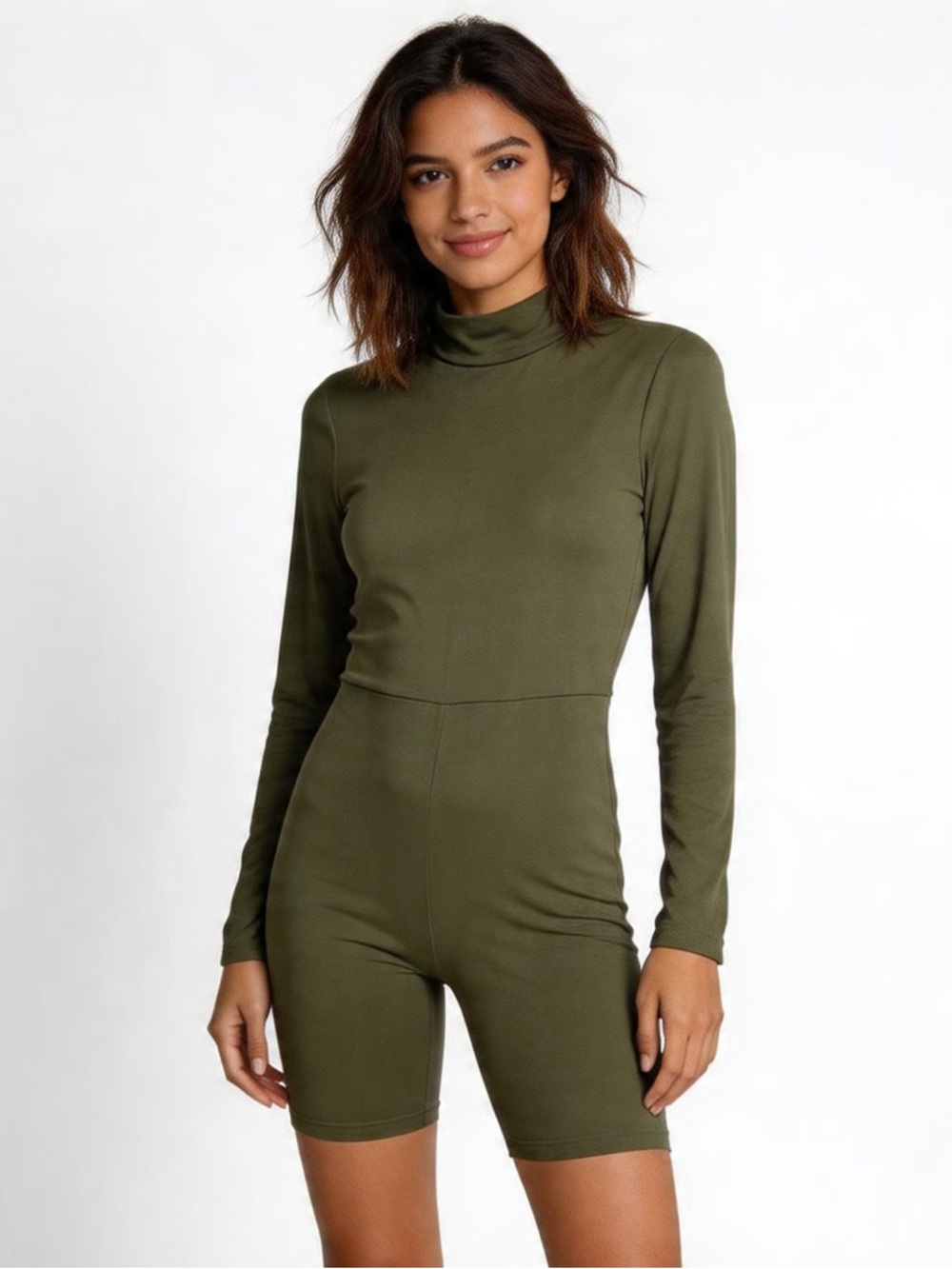 I>R | Mock-Neck Olive Green Long Sleeve Romper Sz M
